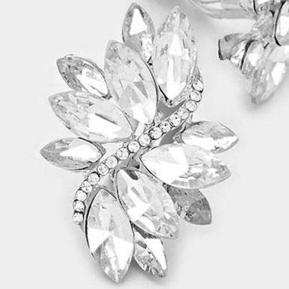 Swirl Clear Marquise Crystal Silver Clip On Earrings NWT - Picture 4 of 7